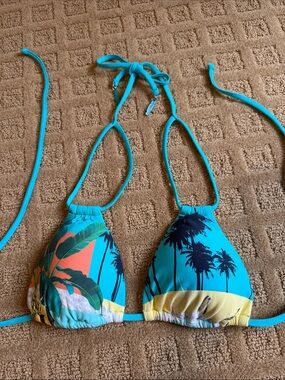 Seafolly Turquoise Palm Print Triangle Bikini Top